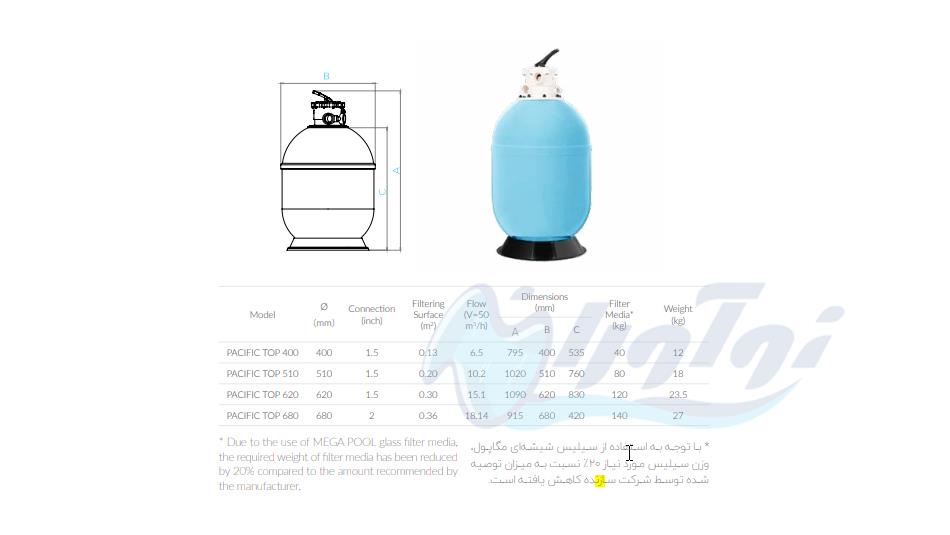 فیلتر شنی سری TOP PACIFIC شیر از بالا